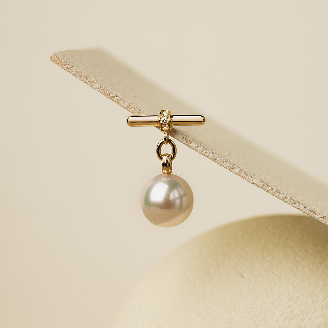Akoya Pearl 18K Gold Diamond Parallel Grace Studs Earrings - HELAS Jewelry