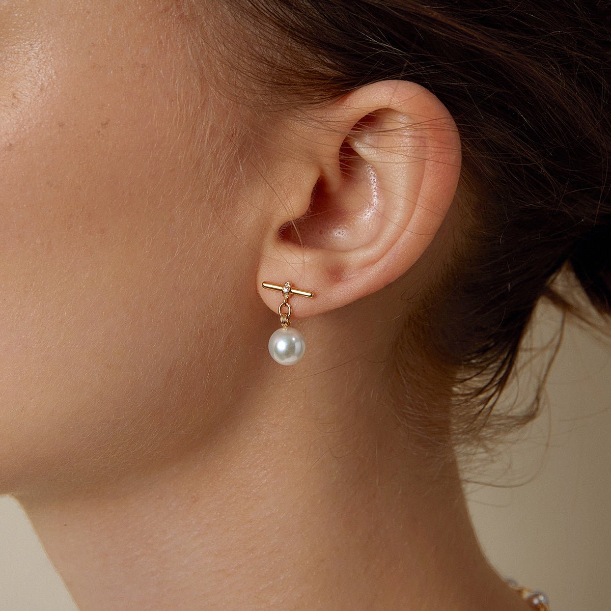 Akoya Pearl 18K Gold Diamond Parallel Grace Studs Earrings - HELAS Jewelry