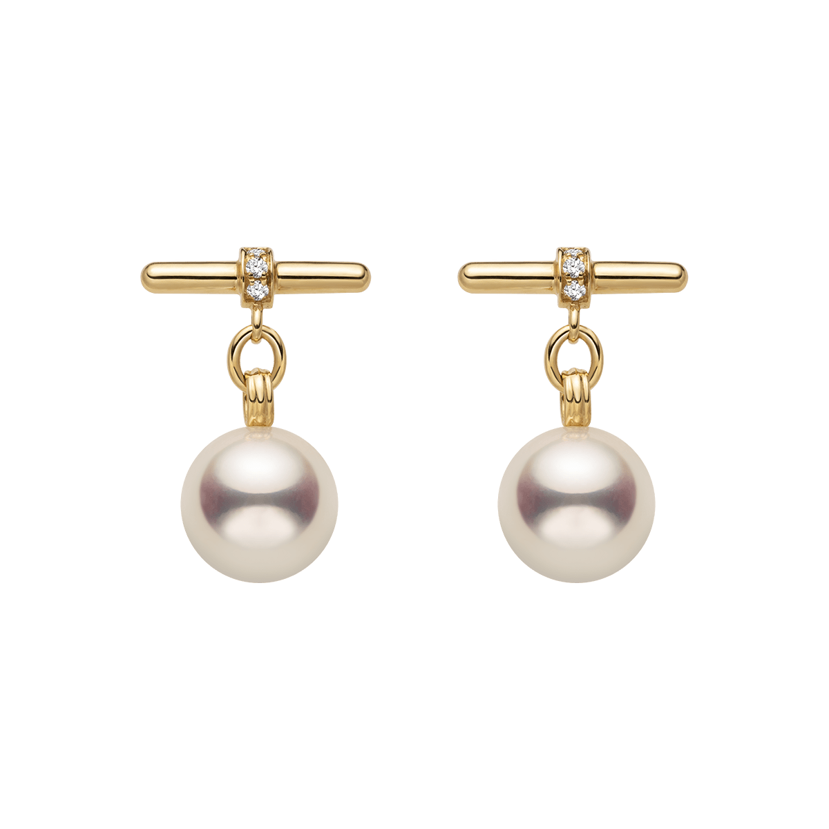 Akoya Pearl 18K Gold Diamond Parallel Grace Studs Earrings - HELAS Jewelry
