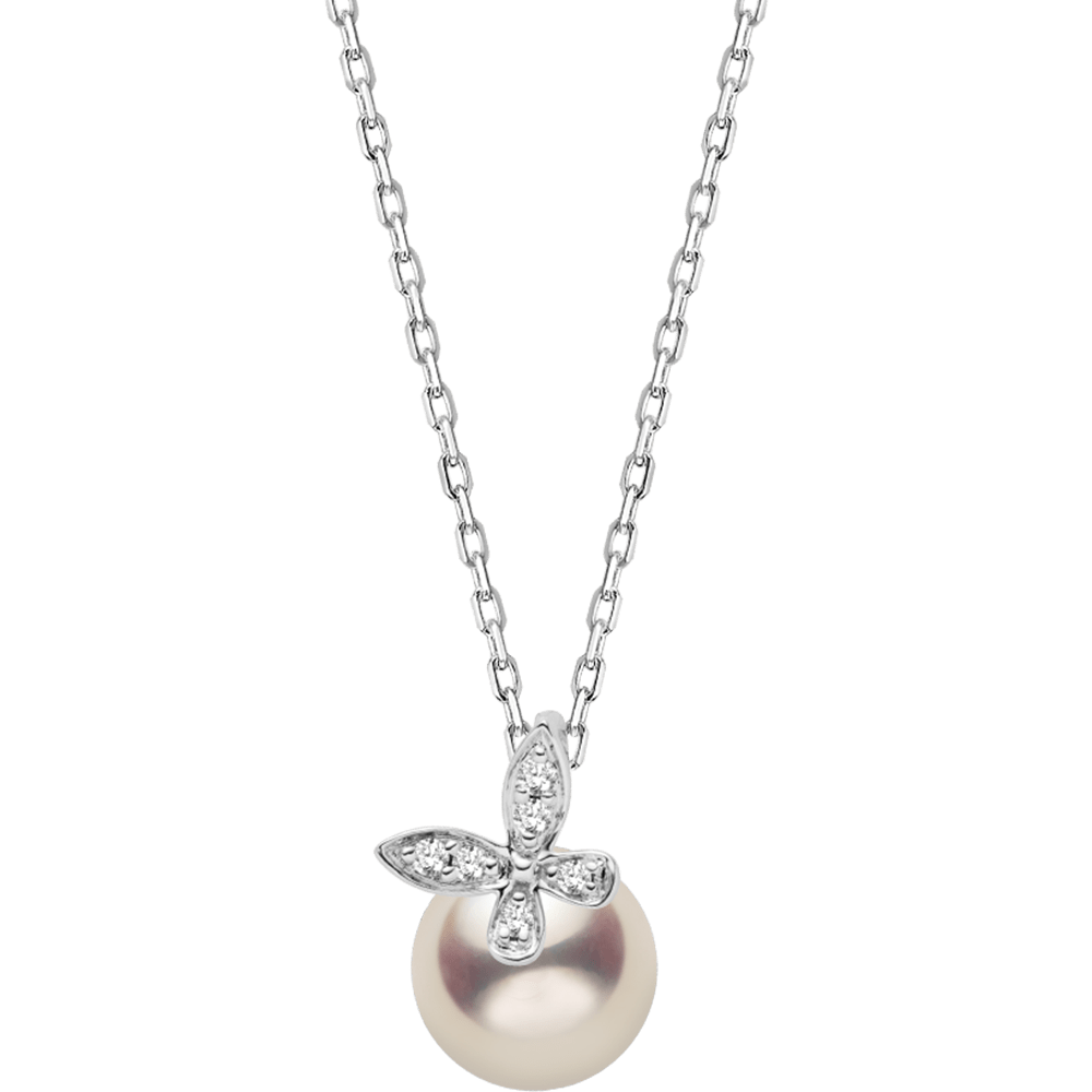 Akoya Pearl 18K Gold Diamond Petite Butterfly Pendant Necklace - HELAS Jewelry
