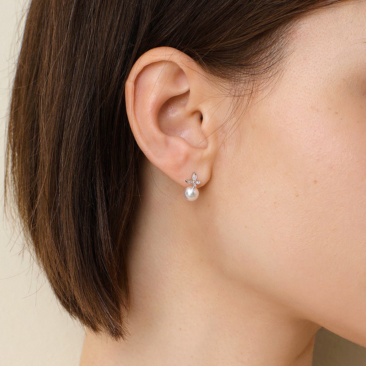 Akoya Pearl 18K Gold Diamond Petite Butterfly Stud Earrings - HELAS Jewelry