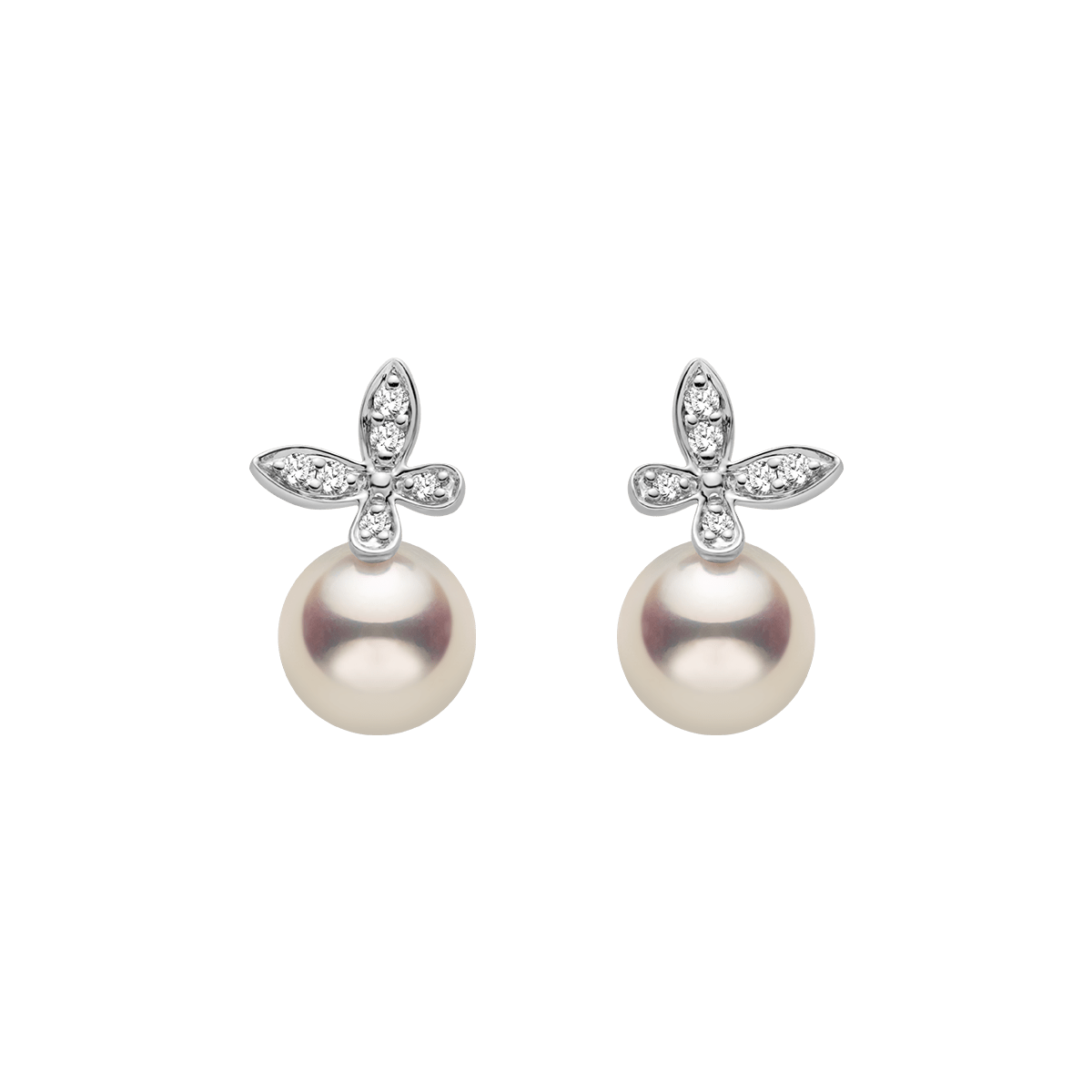 Akoya Pearl 18K Gold Diamond Petite Butterfly Stud Earrings - HELAS Jewelry