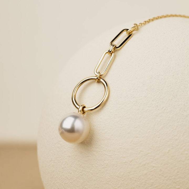 Akoya Pearl 18K Gold Diamond Tension Poise Clasp Necklace - HELAS Jewelry