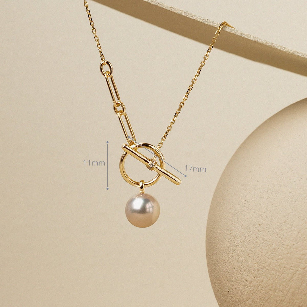 Akoya Pearl 18K Gold Diamond Tension Poise Clasp Necklace - HELAS Jewelry