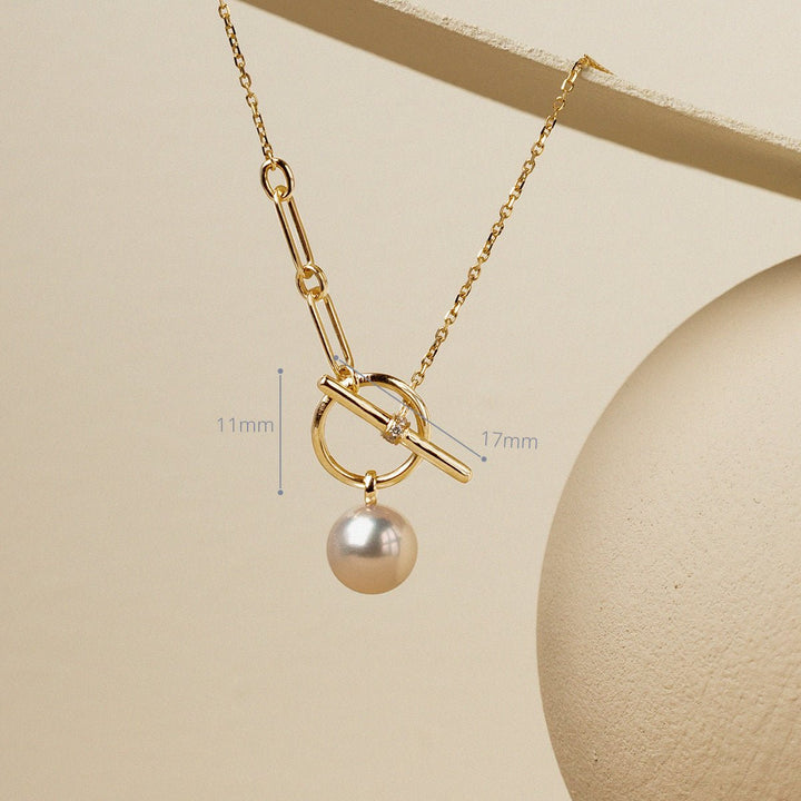 Akoya Pearl 18K Gold Diamond Tension Poise Clasp Necklace - HELAS Jewelry