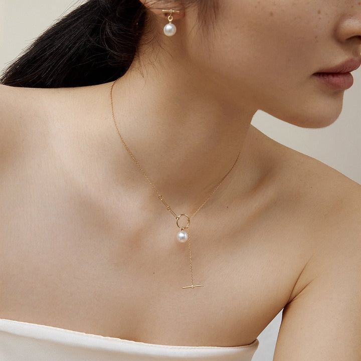 Akoya Pearl 18K Gold Diamond Tension Poise Clasp Necklace - HELAS Jewelry