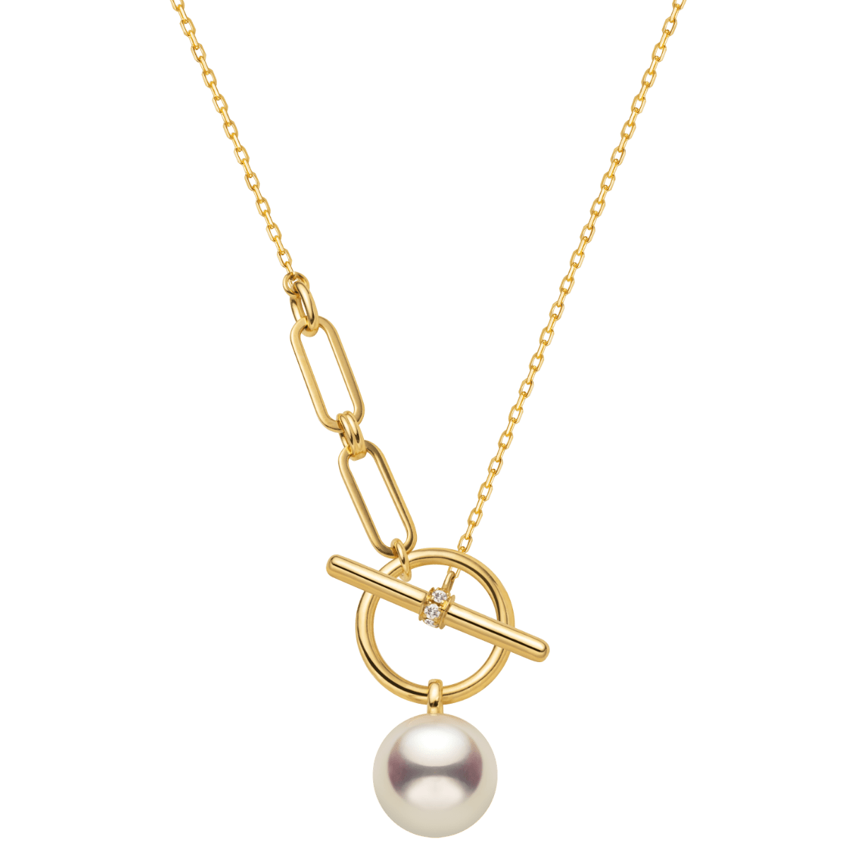 Akoya Pearl 18K Gold Diamond Tension Poise Clasp Necklace - HELAS Jewelry