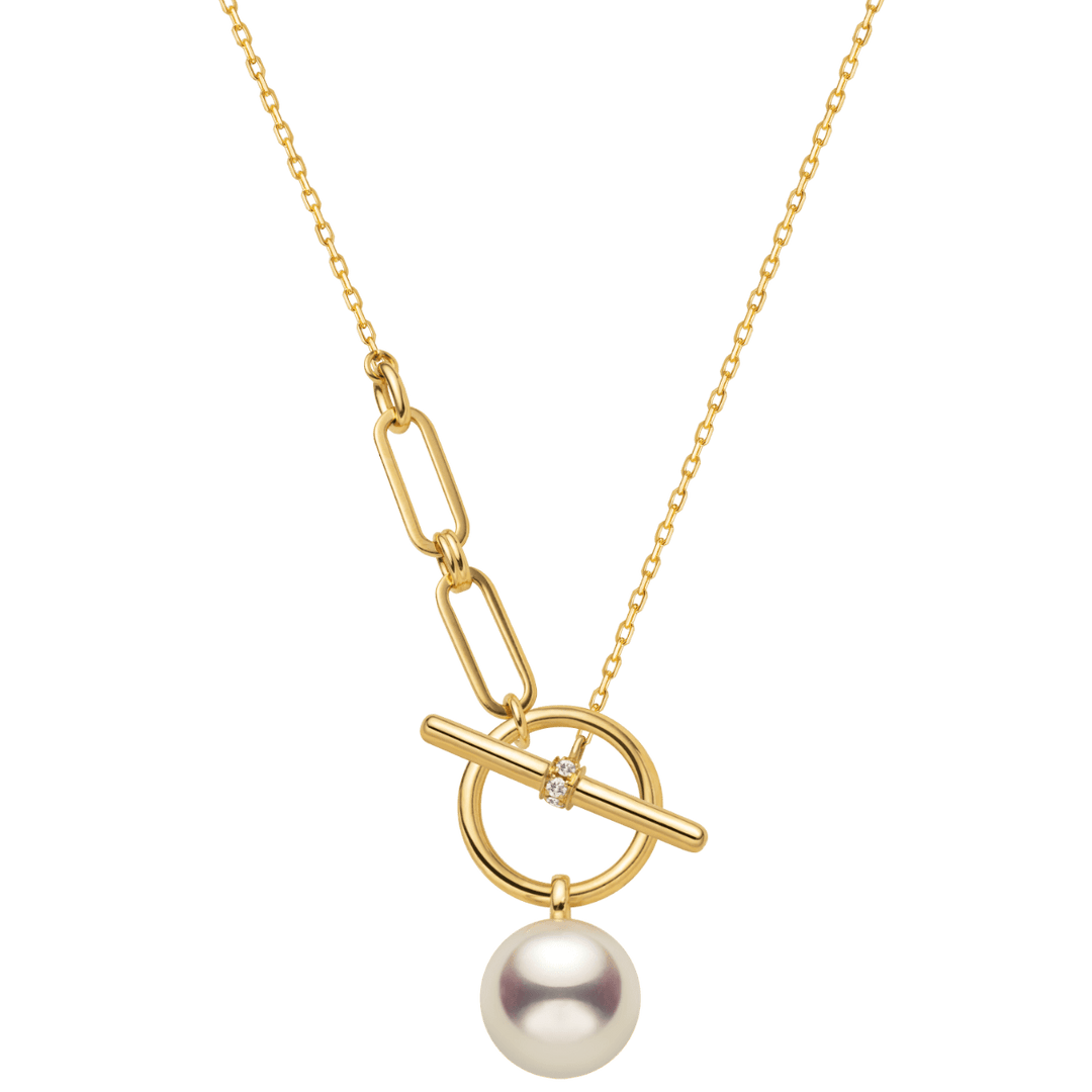 Akoya Pearl 18K Gold Diamond Tension Poise Clasp Necklace - HELAS Jewelry