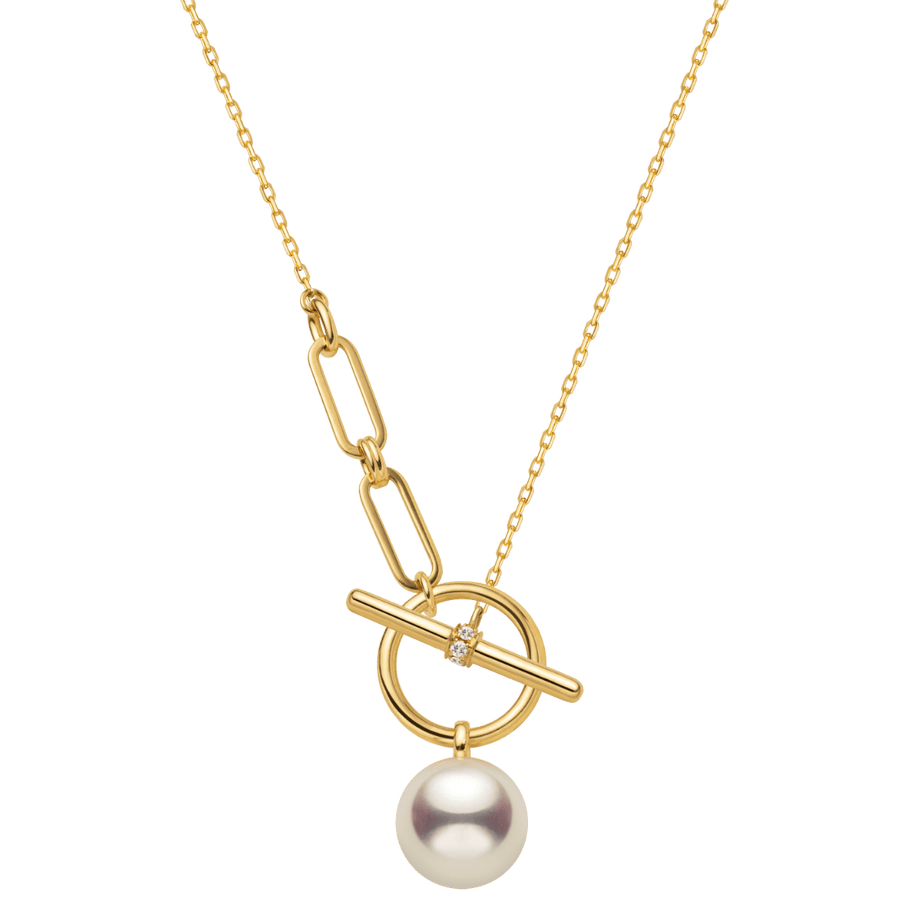 Akoya Pearl 18K Gold Diamond Tension Poise Clasp Necklace - HELAS Jewelry