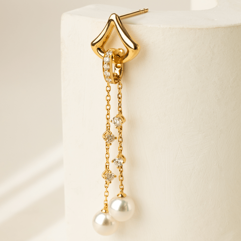 Akoya Pearl 18K Gold Diamonds Falling Stars Earrings - HELAS Jewelry