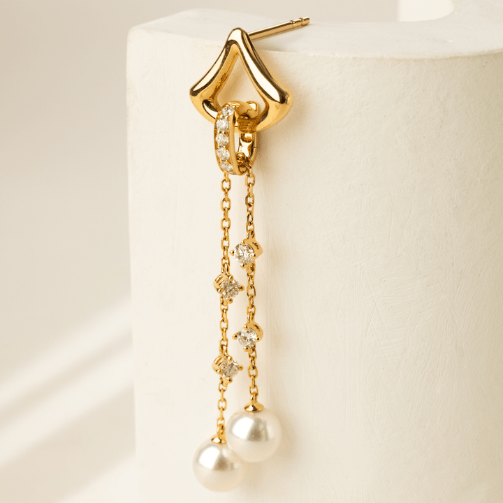 Akoya Pearl 18K Gold Diamonds Falling Stars Earrings - HELAS Jewelry