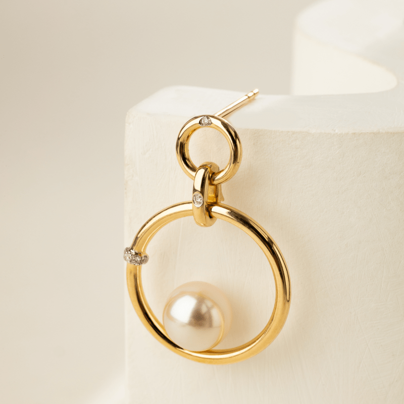 Akoya Pearl 18K Gold Diamonds Mutual Perfection Earrings - HELAS Jewelry