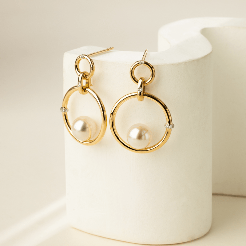 Akoya Pearl 18K Gold Diamonds Mutual Perfection Earrings - HELAS Jewelry