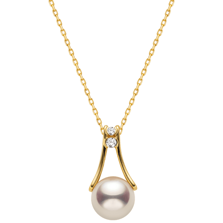 Akoya Pearl 18K Gold Diamonds Pull Tab Pendant Necklace - HELAS Jewelry