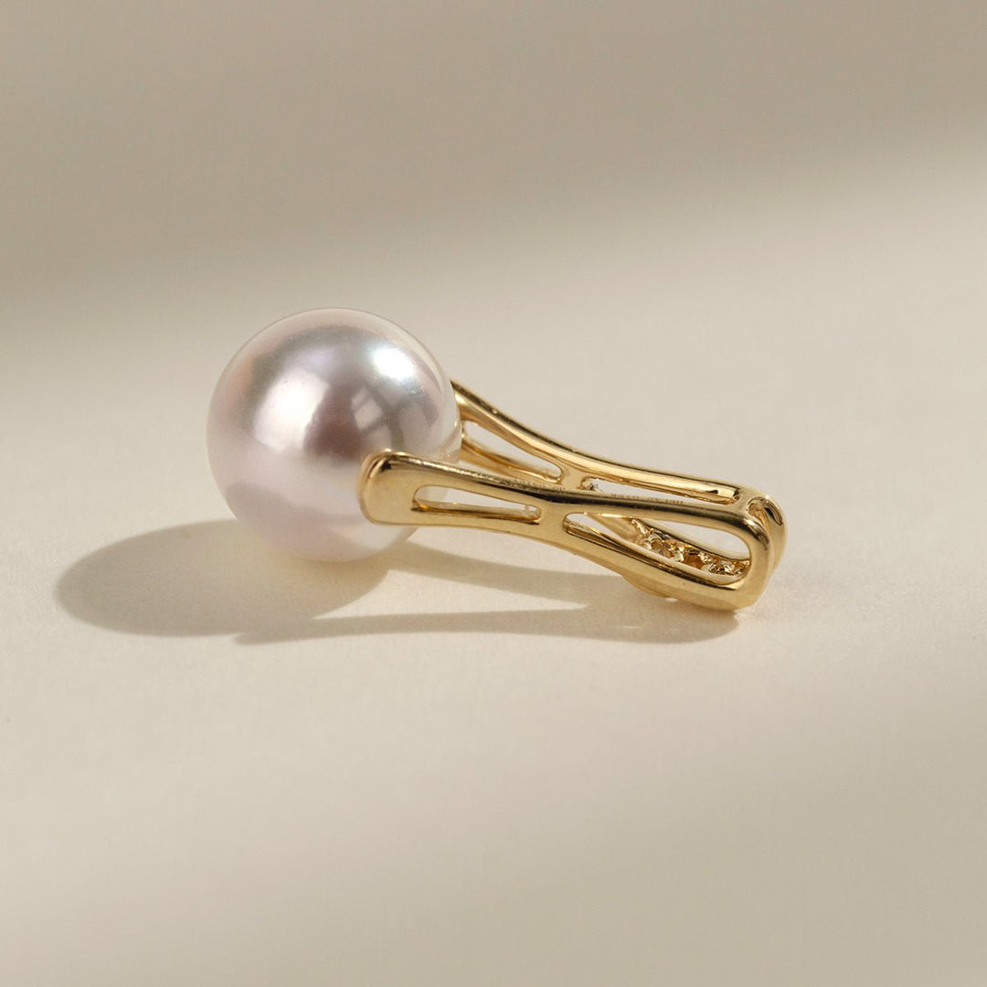 Akoya Pearl 18K Gold Diamonds Pull Tab Pendant Necklace - HELAS Jewelry