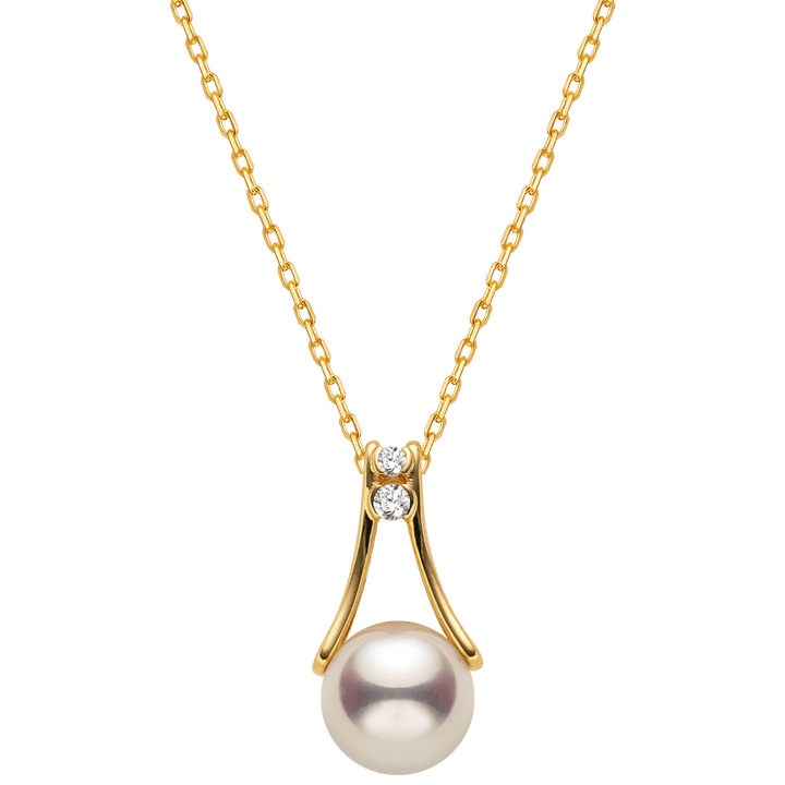 Akoya Pearl 18K Gold Diamonds Pull Tab Pendant Necklace - HELAS Jewelry
