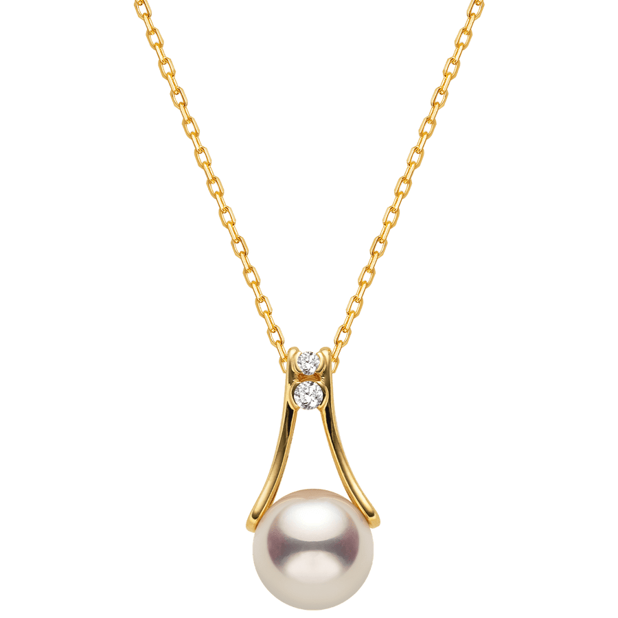 Akoya Pearl 18K Gold Diamonds Pull Tab Pendant Necklace - HELAS Jewelry