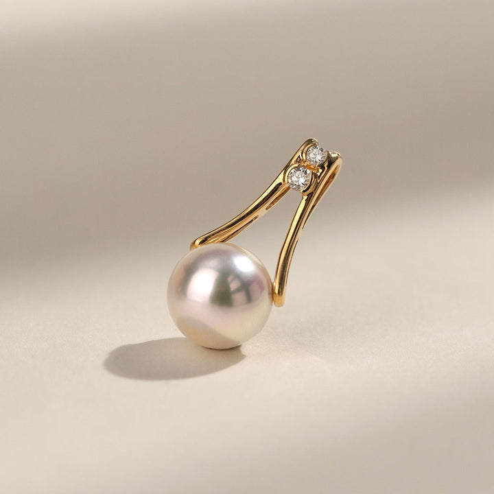 Akoya Pearl 18K Gold Diamonds Pull Tab Pendant Necklace - HELAS Jewelry