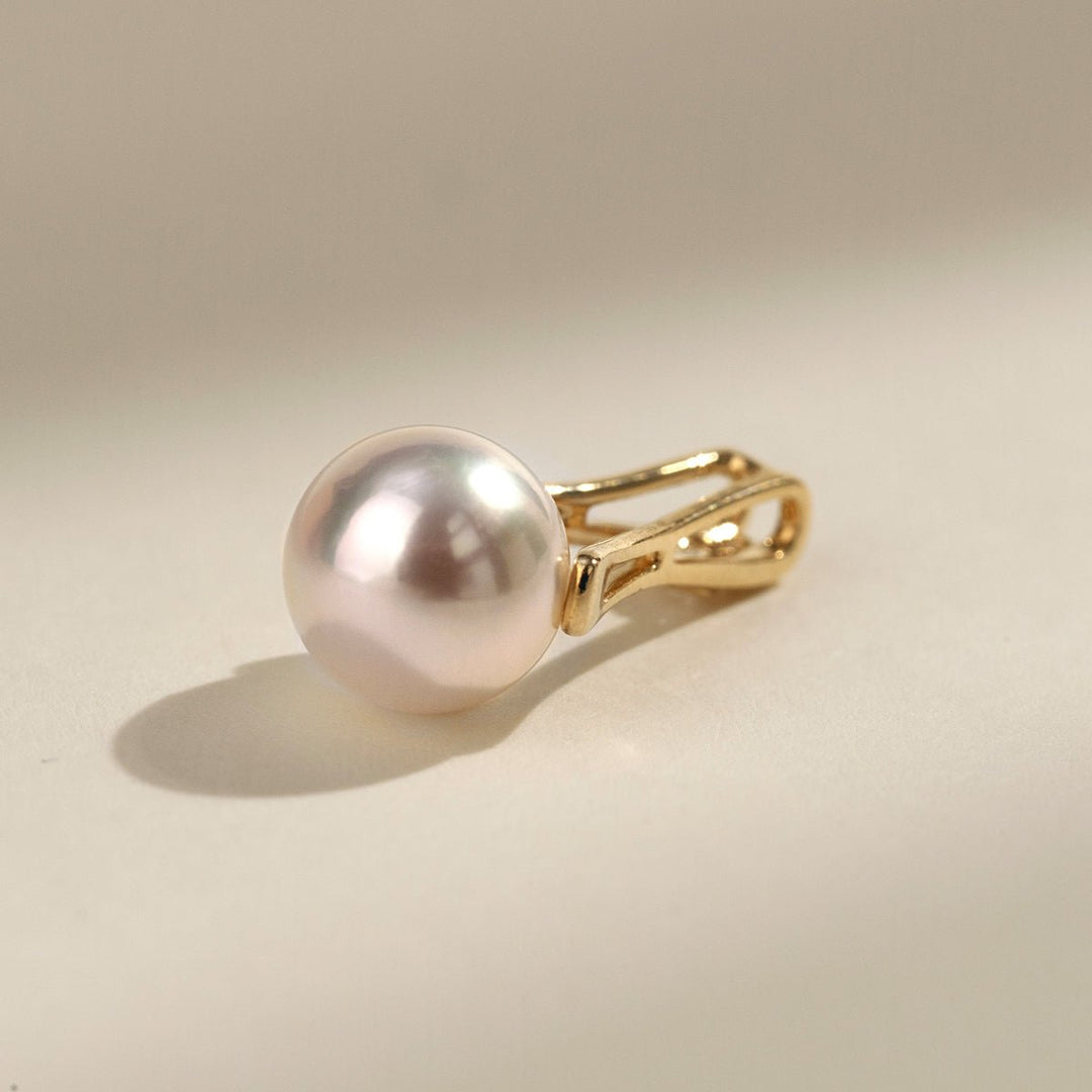 Akoya Pearl 18K Gold Diamonds Pull Tab Pendant Necklace - HELAS Jewelry