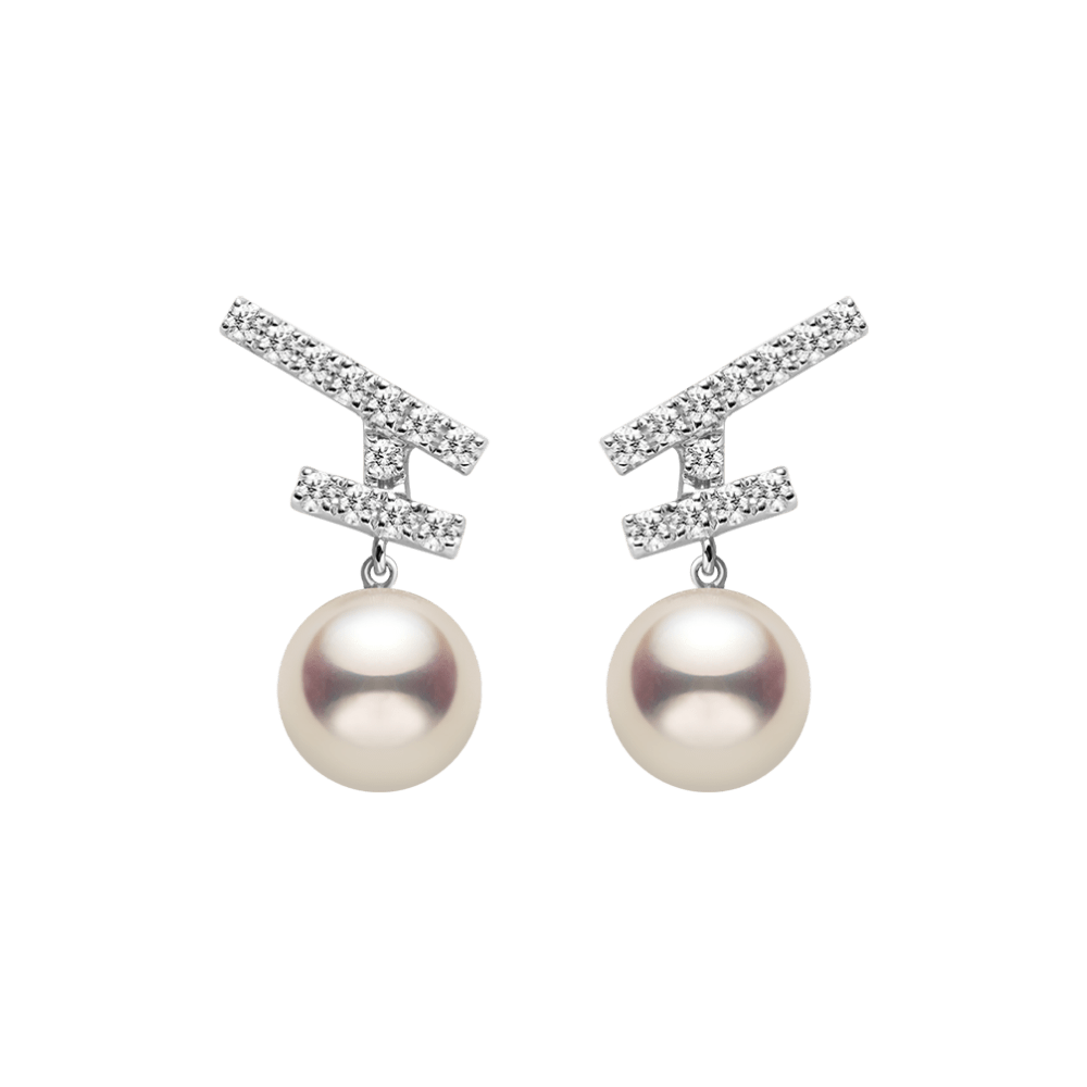 Akoya Pearl 18K Gold Diamonds Sparkle Flying Earrings - HELAS Jewelry
