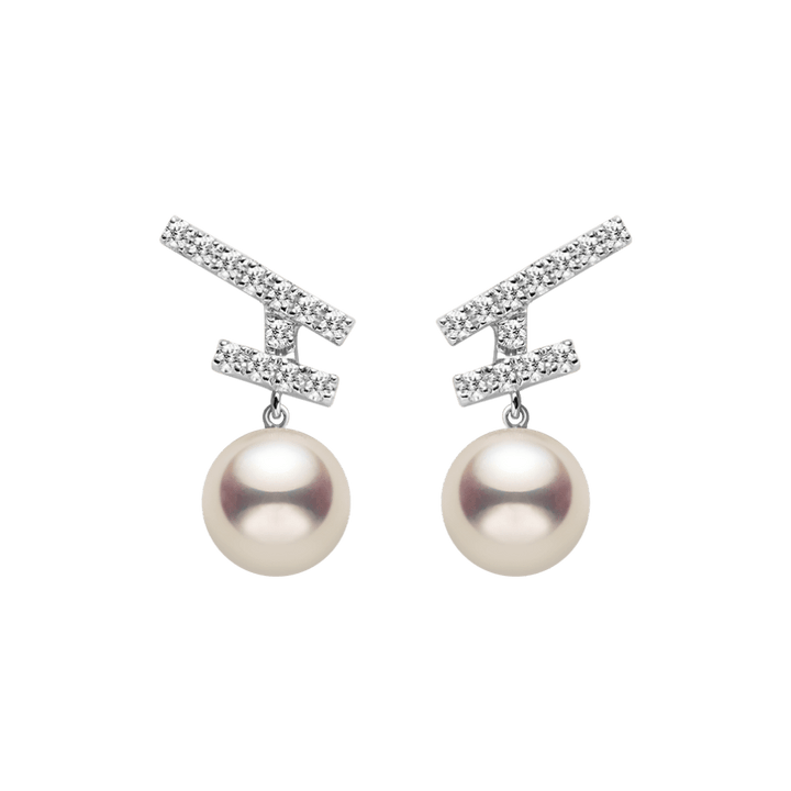 Akoya Pearl 18K Gold Diamonds Sparkle Flying Earrings - HELAS Jewelry