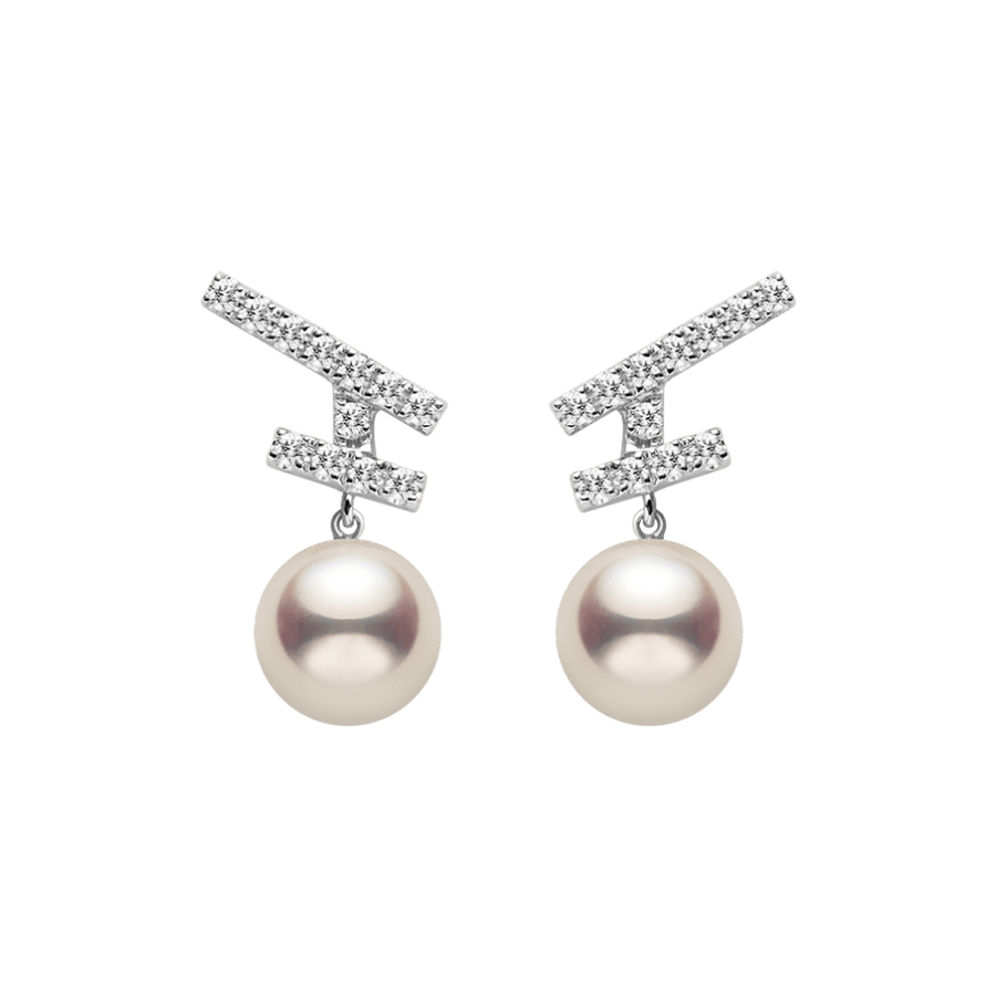 Akoya Pearl 18K Gold Diamonds Sparkle Flying Earrings - HELAS Jewelry