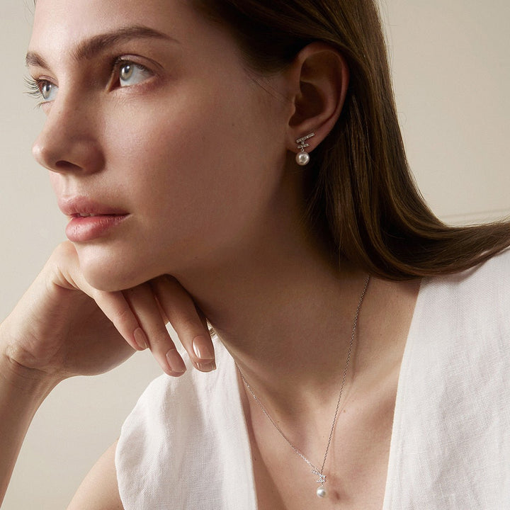 Akoya Pearl 18K Gold Diamonds Sparkle Flying Earrings - HELAS Jewelry
