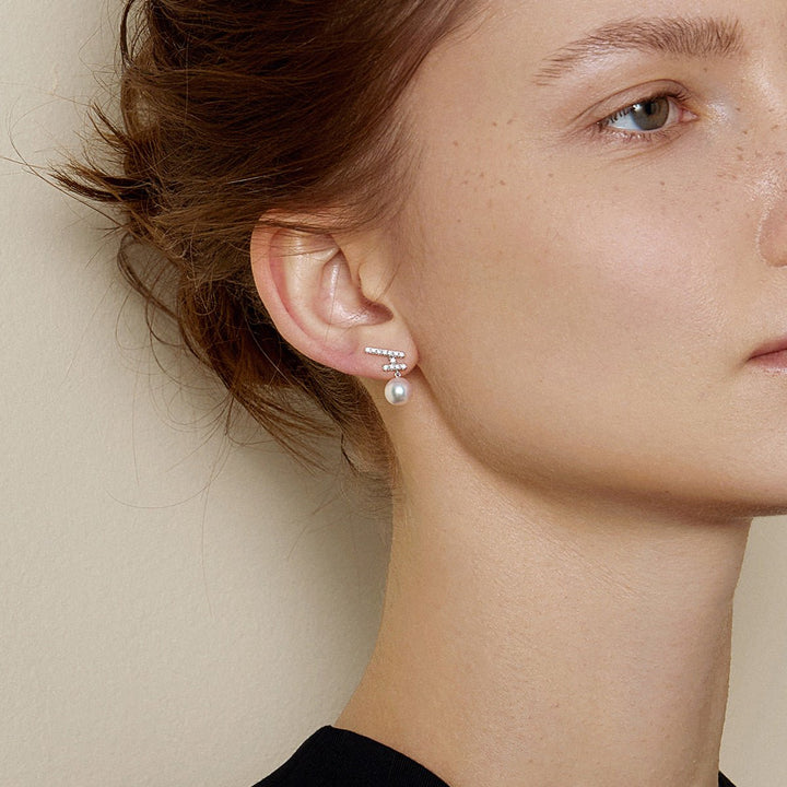 Akoya Pearl 18K Gold Diamonds Sparkle Flying Earrings - HELAS Jewelry