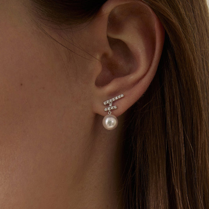 Akoya Pearl 18K Gold Diamonds Sparkle Flying Earrings - HELAS Jewelry
