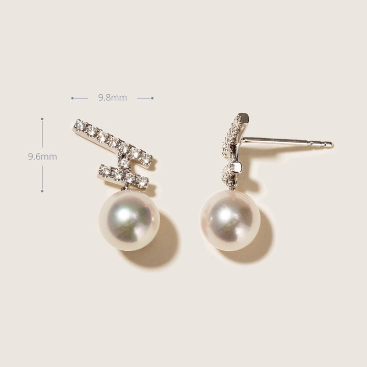 Akoya Pearl 18K Gold Diamonds Sparkle Flying Earrings - HELAS Jewelry