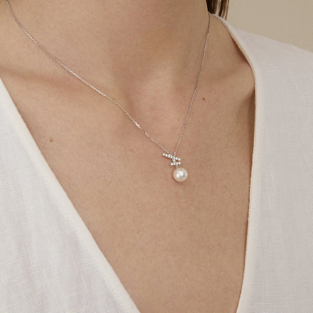 Akoya Pearl 18K Gold Diamonds Sparkle Flying Necklace - HELAS Jewelry