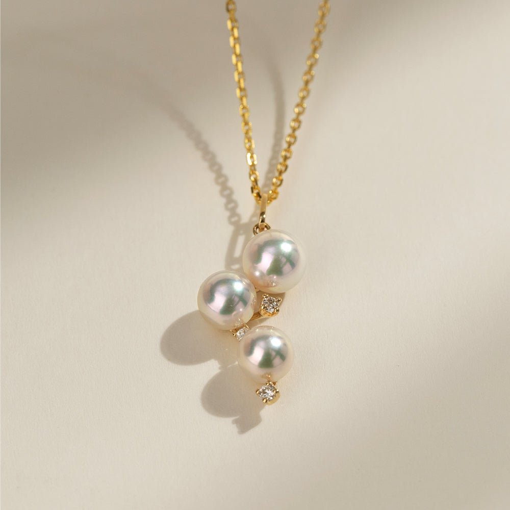 Akoya Pearl 18K Gold Diamonds Starry Night Pendant Necklace - HELAS Jewelry
