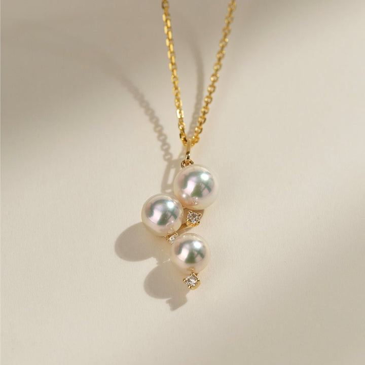 Akoya Pearl 18K Gold Diamonds Starry Night Pendant Necklace - HELAS Jewelry