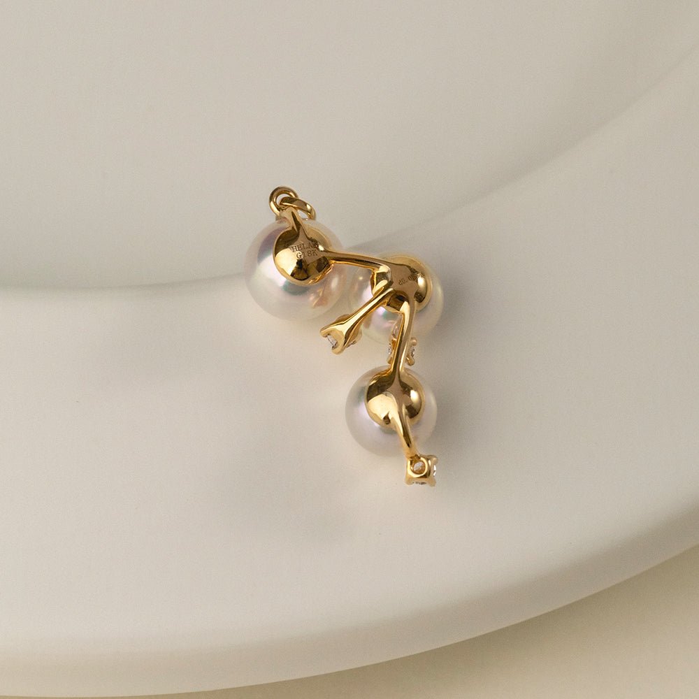 Akoya Pearl 18K Gold Diamonds Starry Night Pendant Necklace - HELAS Jewelry