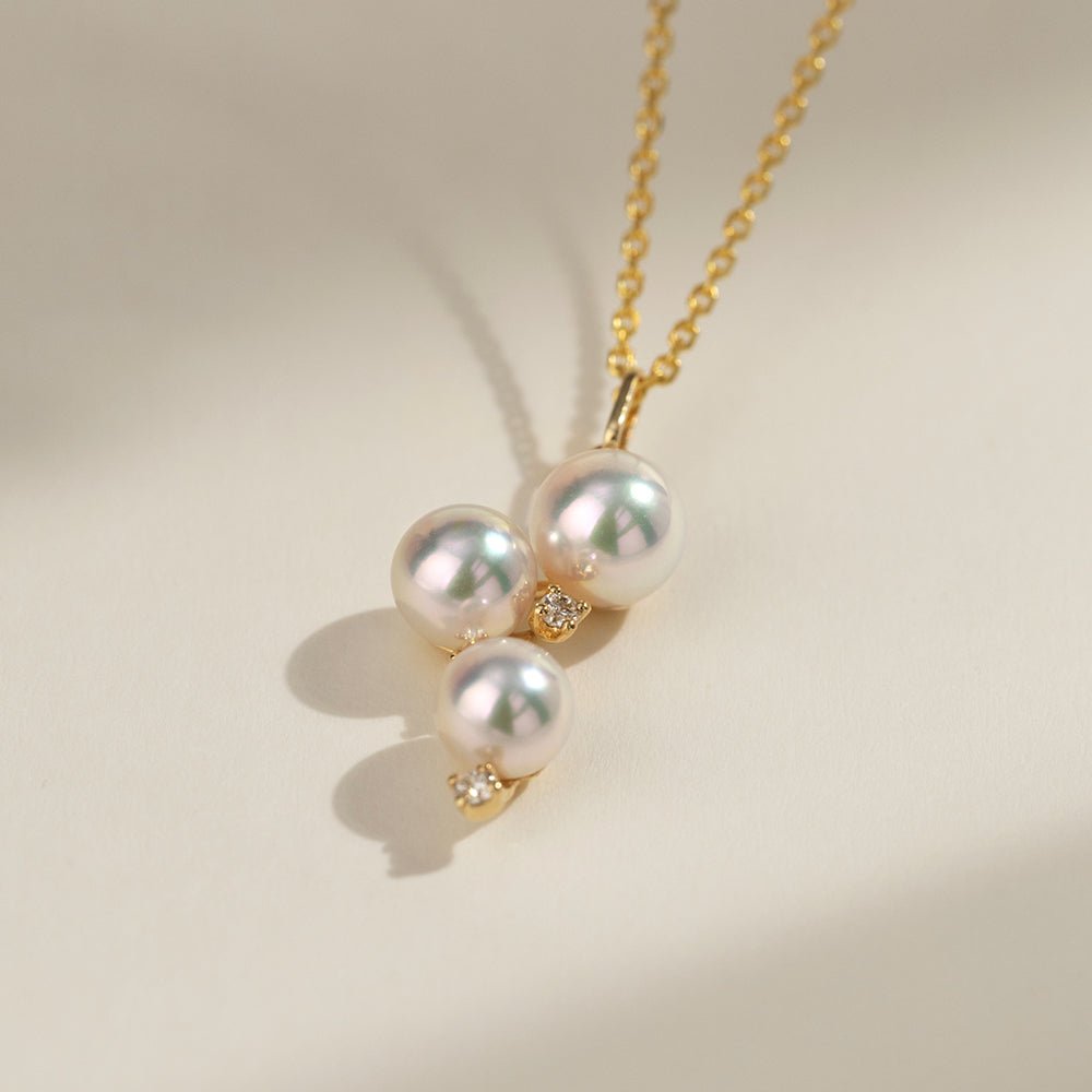 Akoya Pearl 18K Gold Diamonds Starry Night Pendant Necklace - HELAS Jewelry