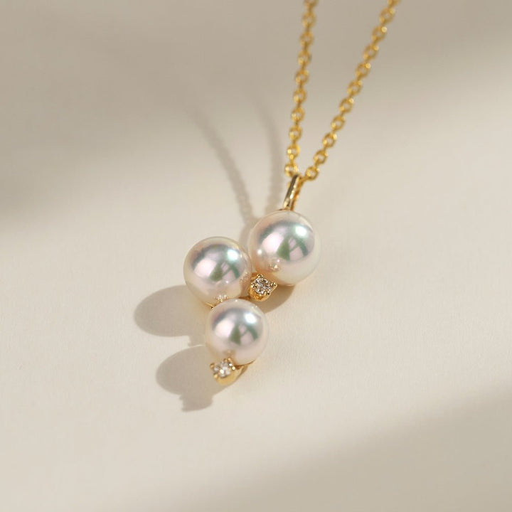 Akoya Pearl 18K Gold Diamonds Starry Night Pendant Necklace - HELAS Jewelry