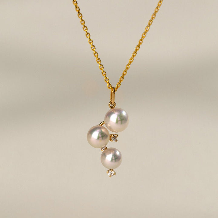 Akoya Pearl 18K Gold Diamonds Starry Night Pendant Necklace - HELAS Jewelry
