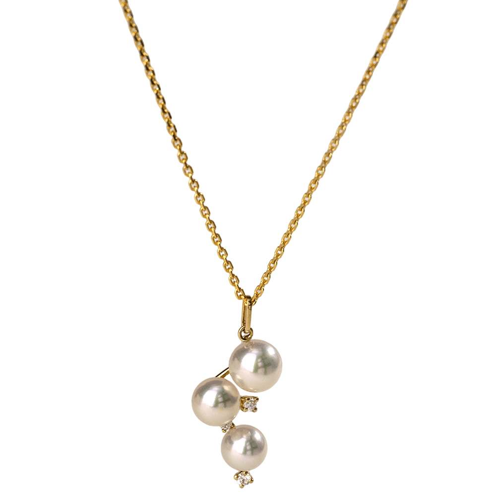 Akoya Pearl 18K Gold Diamonds Starry Night Pendant Necklace - HELAS Jewelry
