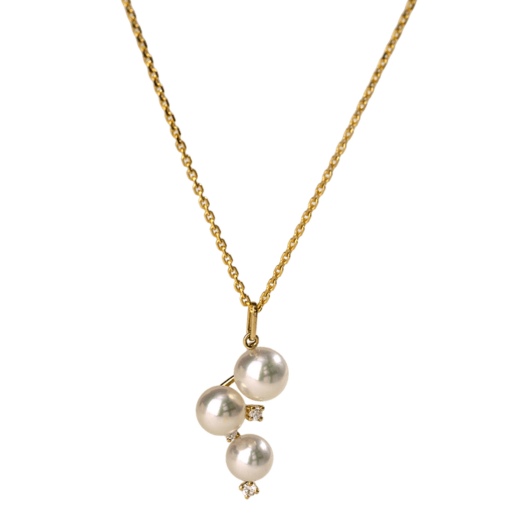 Akoya Pearl 18K Gold Diamonds Starry Night Pendant Necklace - HELAS Jewelry