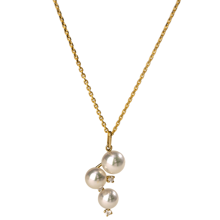 Akoya Pearl 18K Gold Diamonds Starry Night Pendant Necklace - HELAS Jewelry