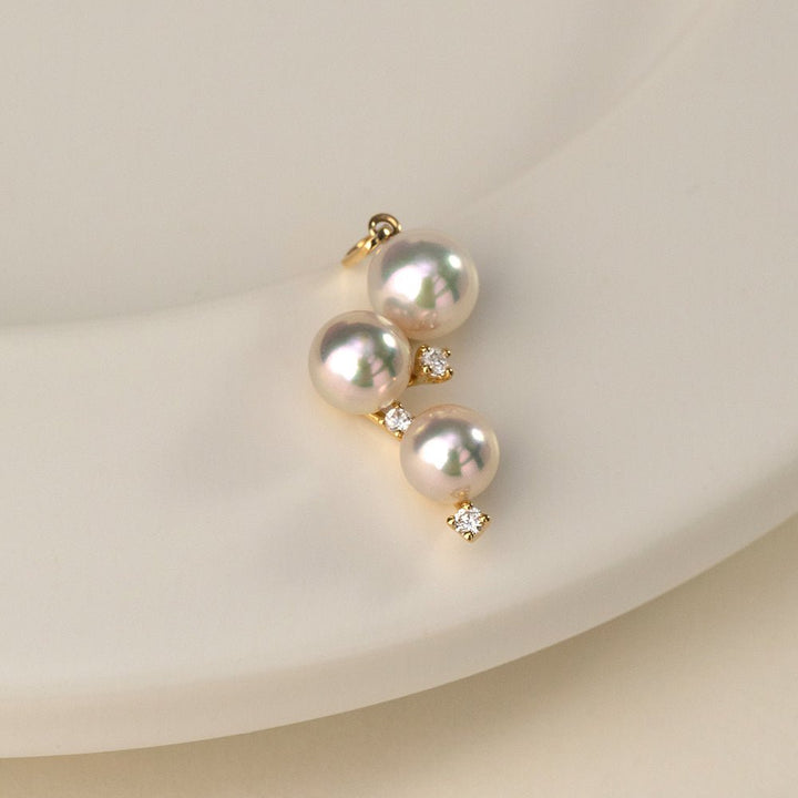 Akoya Pearl 18K Gold Diamonds Starry Night Pendant Necklace - HELAS Jewelry