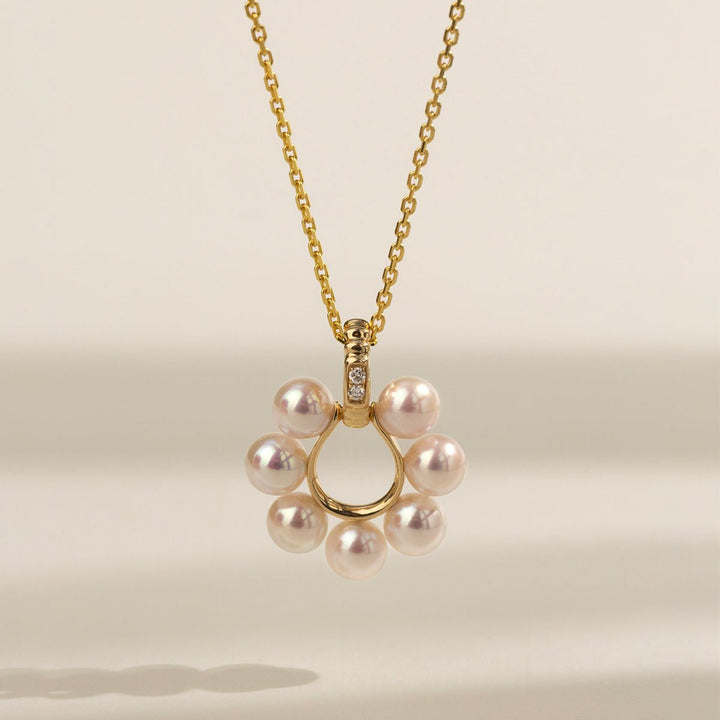 Akoya Pearl 18K Gold Diamonds Sunlight Pendant Necklace - HELAS Jewelry