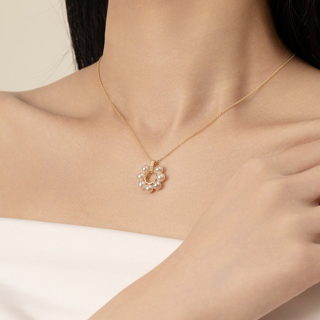 Akoya Pearl 18K Gold Diamonds Sunlight Pendant Necklace - HELAS Jewelry