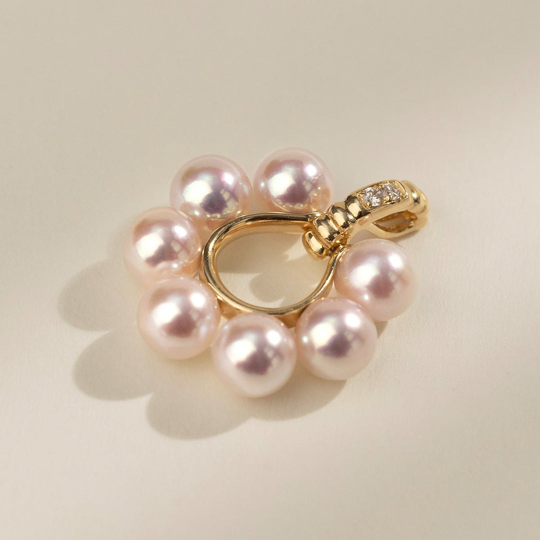 Akoya Pearl 18K Gold Diamonds Sunlight Pendant Necklace - HELAS Jewelry