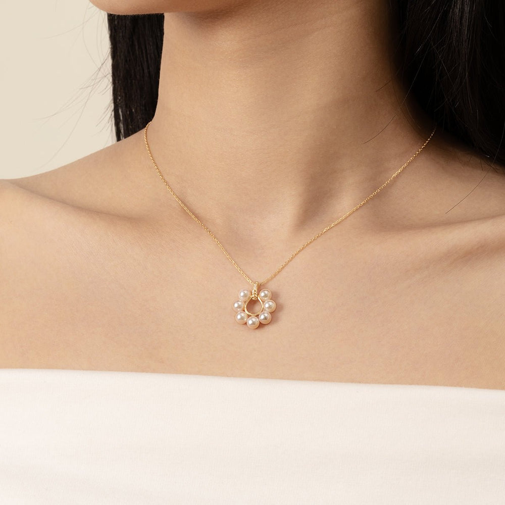Akoya Pearl 18K Gold Diamonds Sunlight Pendant Necklace - HELAS Jewelry