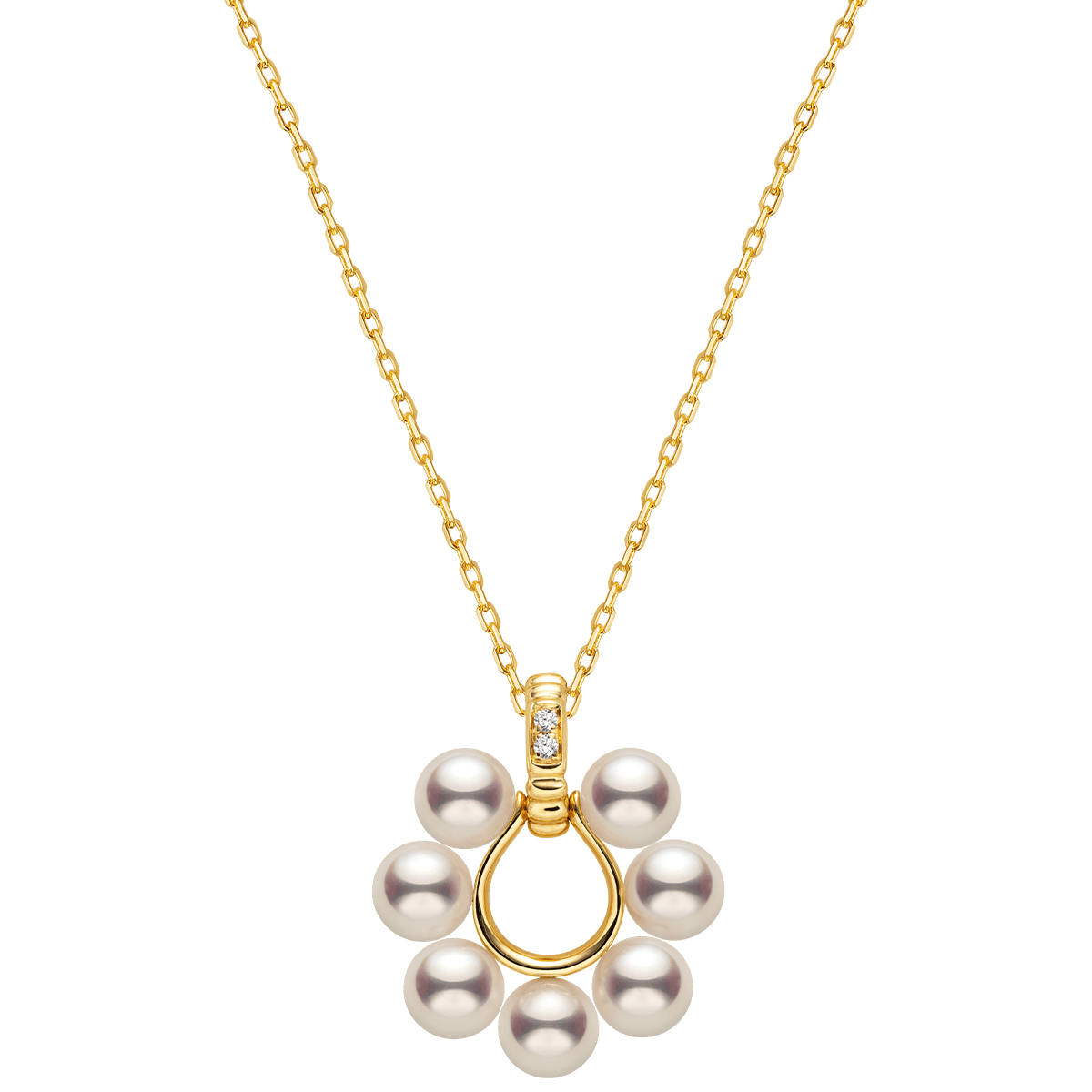 Akoya Pearl 18K Gold Diamonds Sunlight Pendant Necklace - HELAS Jewelry