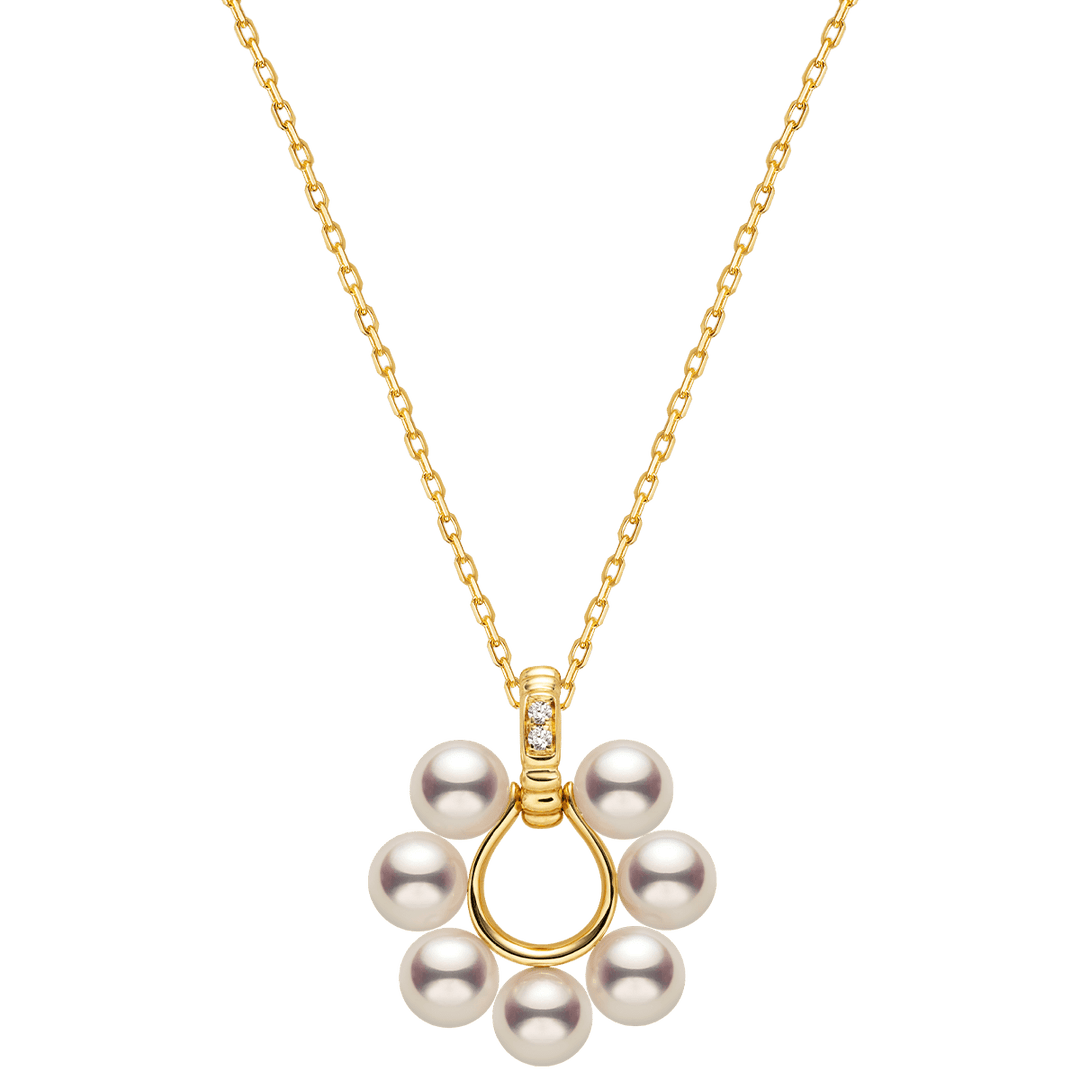 Akoya Pearl 18K Gold Diamonds Sunlight Pendant Necklace - HELAS Jewelry