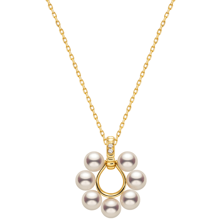 Akoya Pearl 18K Gold Diamonds Sunlight Pendant Necklace - HELAS Jewelry