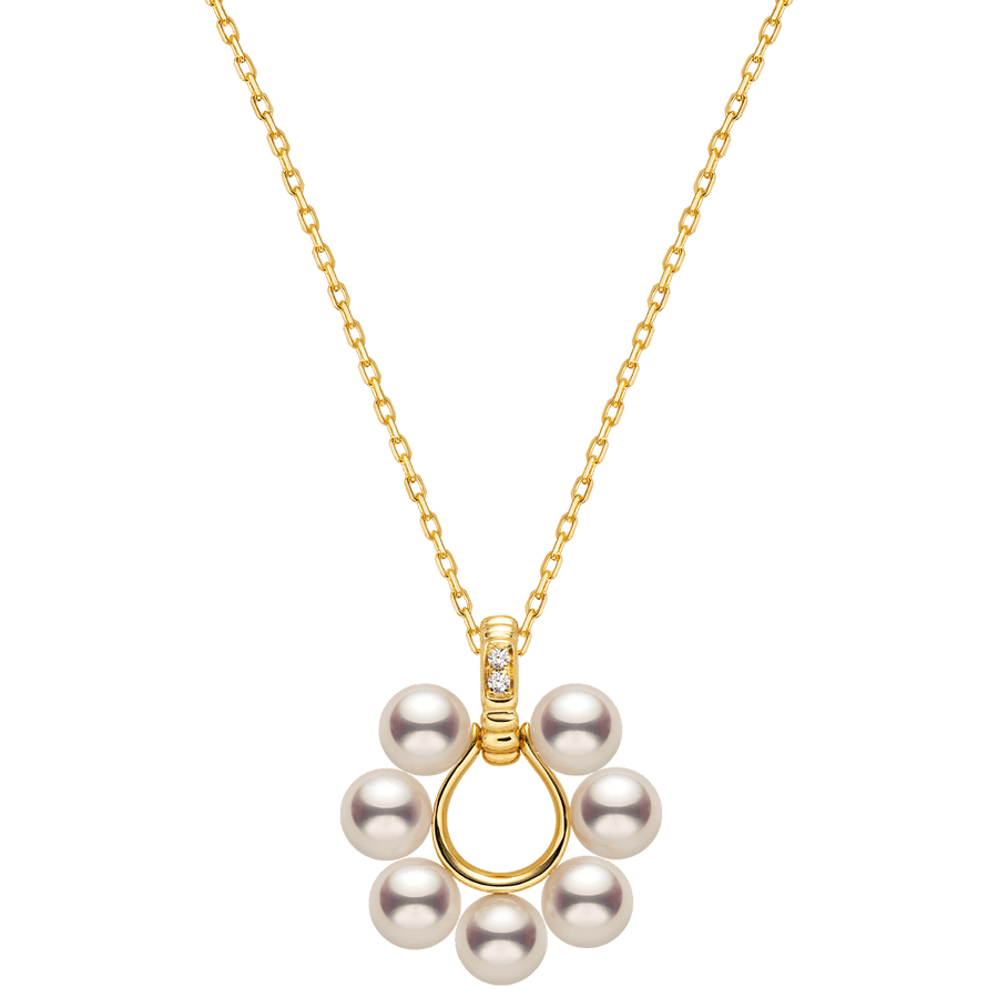 Akoya Pearl 18K Gold Diamonds Sunlight Pendant Necklace - HELAS Jewelry