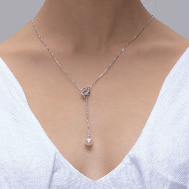 Akoya Pearl 18K Gold Diamonds Tidal Phial Dripping Necklace - HELAS Jewelry